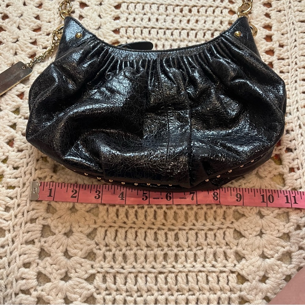 Kate Landry Chic Black Leather and Gold Accents Hobo Shoulder Bag - Picture 13 of 15